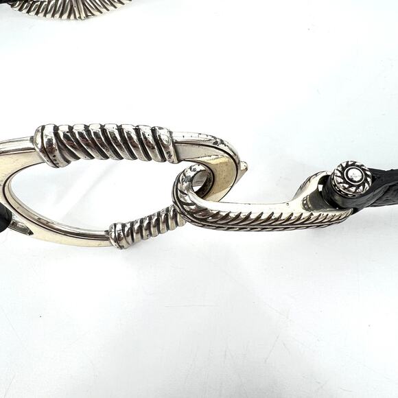 Brighton Black Reptile Embossed Leather and Silver Concho and Clasp Belt Size 36 - Picture 5 of 6